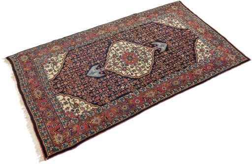 Corner detail of 1920s Bijar rug showing border pattern and Wool pile