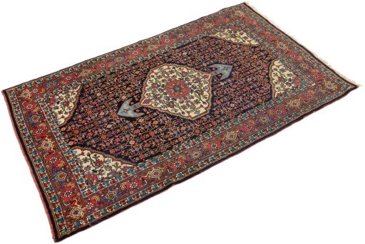 Close-up detail of 1920s Bijar rug from Iran / Persia showing Wool weave