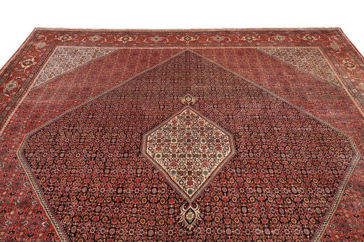 Surface texture of 1990s Bijar rug with natural Wool and intricate pattern