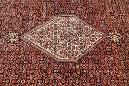 Backside of handmade 1990s Bijar rug showing knot structure and weave density