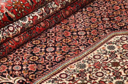 Close-up detail of 1990s Bijar rug from Iran / Persia showing Wool weave