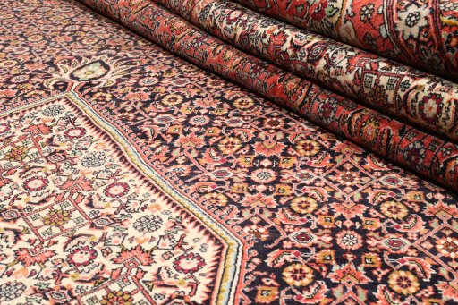 Full view of 1990s Bijar rug from Iran / Persia, 396 × 391 cm in Red tones