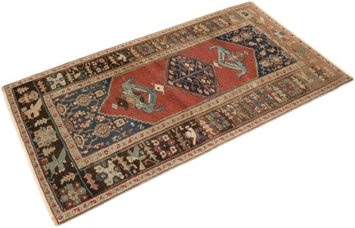 Corner detail of 1880s Bijar rug showing border pattern and Wool pile