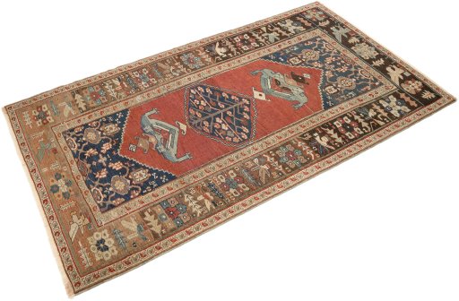 Close-up detail of 1880s Bijar rug from Iran / Persia showing Wool weave