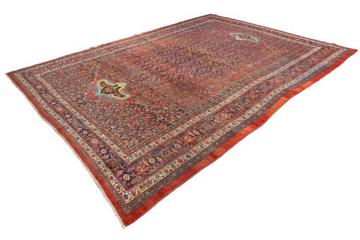 Close-up detail of 1890s Bijar rug from Iran / Persia showing Wool weave