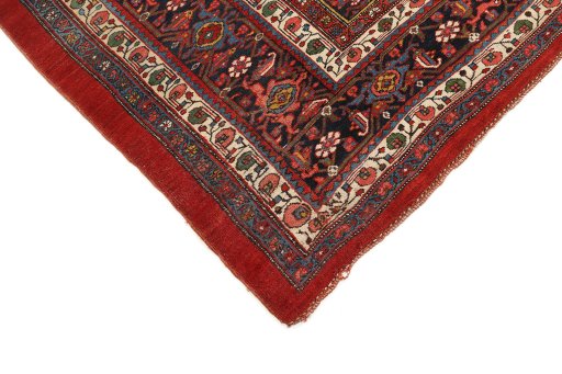 Backside of handmade 1890s Bijar rug showing knot structure and weave density