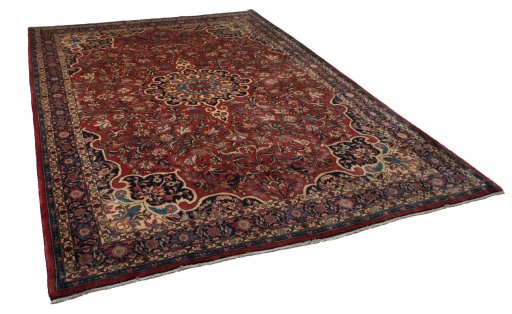 Corner detail of 2000s Bijar rug showing border pattern and Wool pile