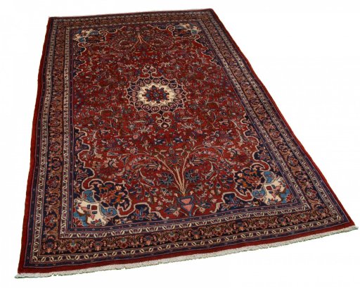 Corner detail of 1970s Bijar rug showing border pattern and Wool pile