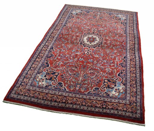 Close-up detail of 1970s Bijar rug from Iran / Persia showing Wool weave