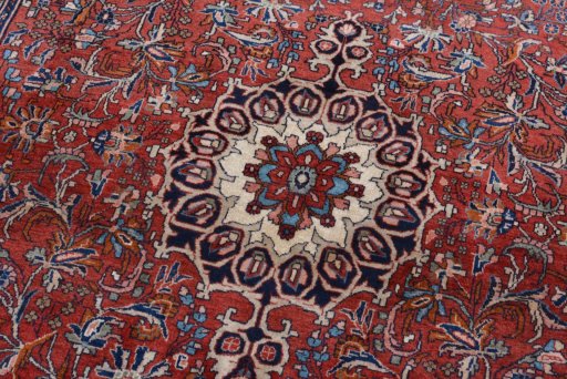 Surface texture of 1970s Bijar rug with natural Wool and intricate pattern