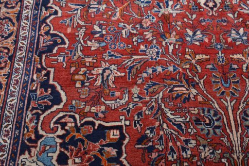 Backside of handmade 1970s Bijar rug showing knot structure and weave density