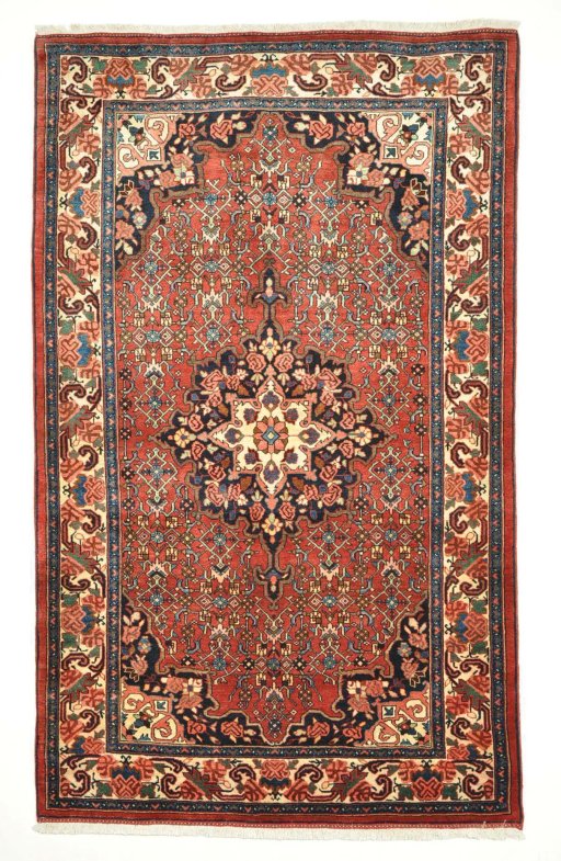 Full view of 2000s Bijar rug from Iran / Persia, 219 × 135 cm in Red tones