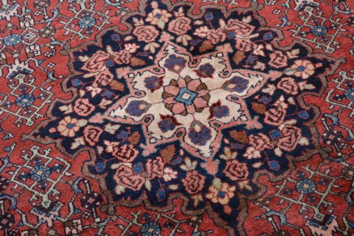 Surface texture of 2000s Bijar rug with natural Wool and intricate pattern
