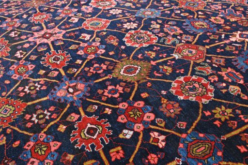 Close-up detail of 1930s Bijar rug from Iran / Persia showing Wool weave