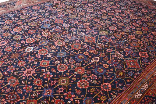 Close-up detail of 1930s Bijar rug from Iran / Persia showing Wool weave