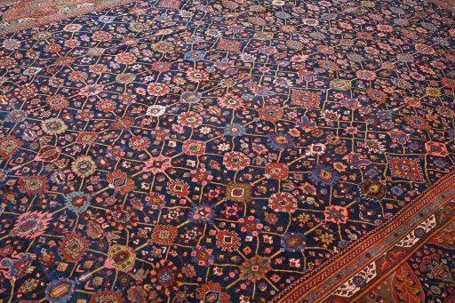 Close-up detail of 1930s Bijar rug from Iran / Persia showing Wool weave