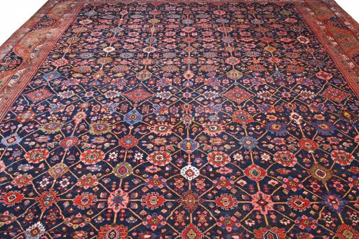 Surface texture of 1930s Bijar rug with natural Wool and intricate pattern
