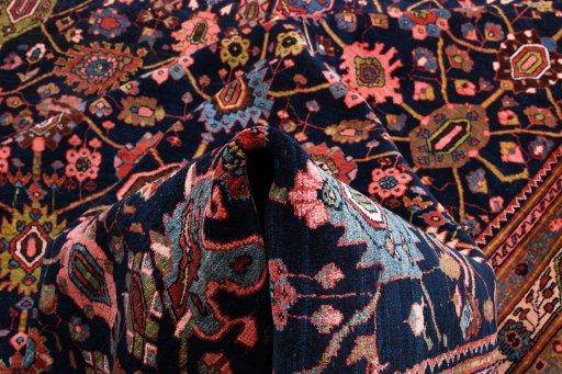 Close-up detail of 1930s Bijar rug from Iran / Persia showing Wool weave