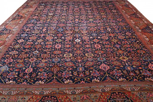 Surface texture of 1930s Bijar rug with natural Wool and intricate pattern