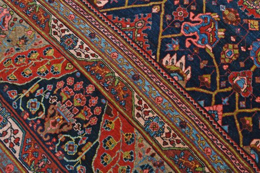Close-up detail of 1930s Bijar rug from Iran / Persia showing Wool weave