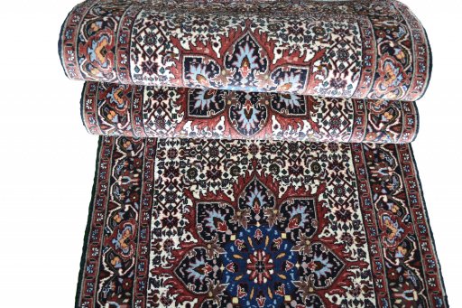 Corner detail of New Bijar rug showing border pattern and Cork pile
