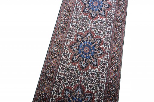 Backside of handmade New Bijar rug showing knot structure and weave density