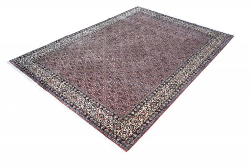 Corner detail of New Bijar rug showing border pattern and Cork pile