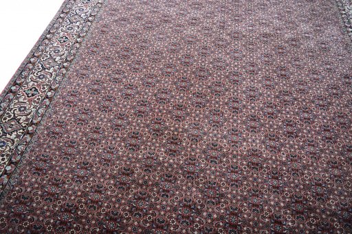 Backside of handmade New Bijar rug showing knot structure and weave density