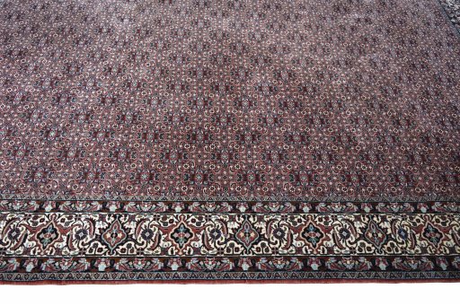 Full view of New Bijar rug from Iran / Persia, 340 × 253 cm in Red tones