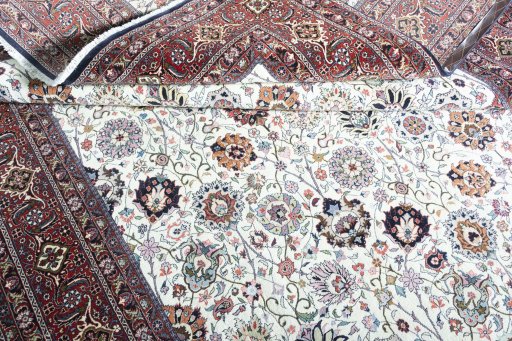 Full view of New Bijar rug from Iran / Persia, 352 × 247 cm in Beige tones