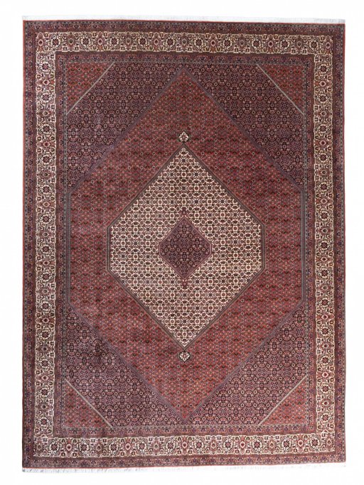 Full view of New Bijar rug from Iran / Persia, 355 × 257 cm in Red tones