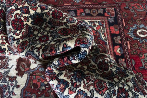 Close-up detail of 1970s Bijar rug from Iran / Persia showing Wool weave