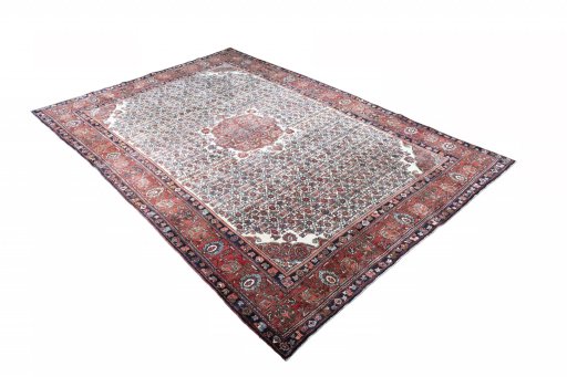 Close-up detail of 1970s Bijar rug from Iran / Persia showing Wool weave