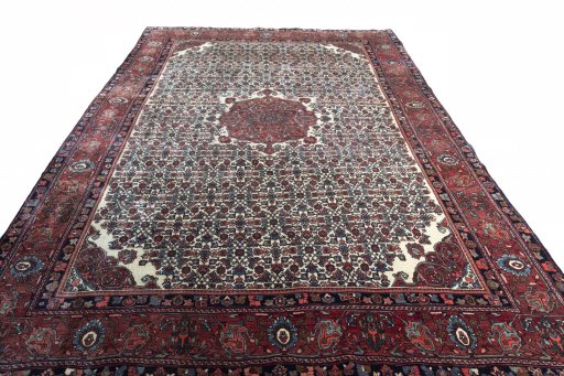 Surface texture of 1970s Bijar rug with natural Wool and intricate pattern