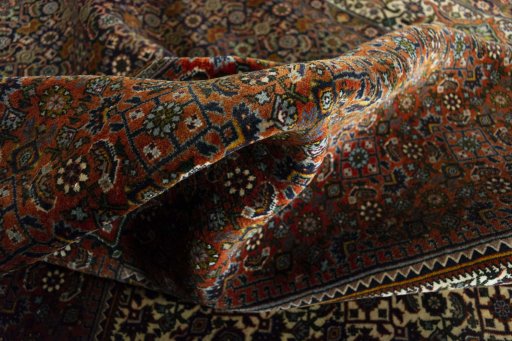 Surface texture of 2000s Bijar rug with natural Wool and intricate pattern