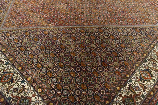 Close-up detail of 2000s Bijar rug from Iran / Persia showing Wool weave