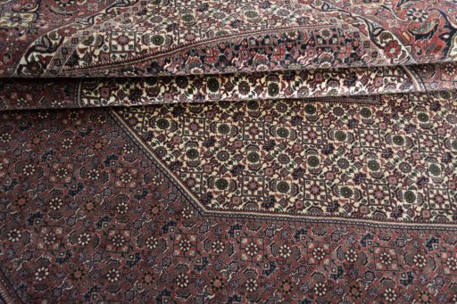 Close-up detail of New Bijar rug from Iran / Persia showing Wool weave