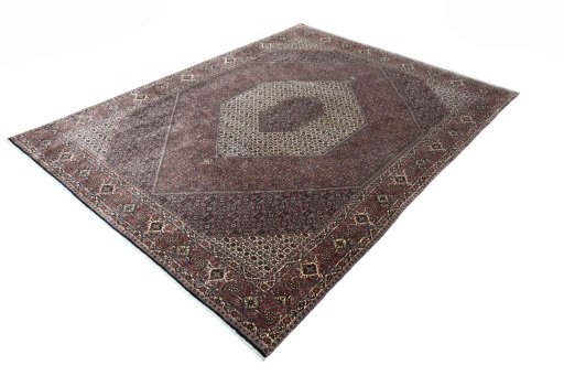 Corner detail of New Bijar rug showing border pattern and Wool pile