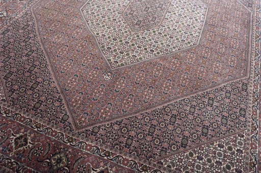 Close-up detail of New Bijar rug from Iran / Persia showing Wool weave