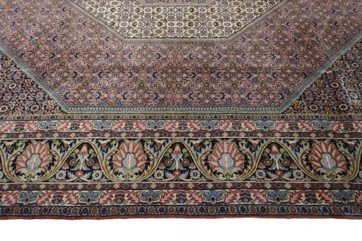 Corner detail of 2000s Bijar rug showing border pattern and Cork pile