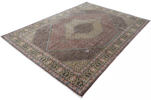 Corner detail of 2000s Bijar rug showing border pattern and Cork pile