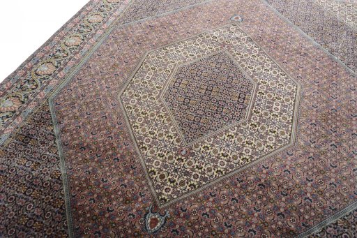Backside of handmade 2000s Bijar rug showing knot structure and weave density