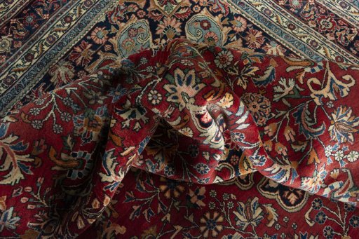 Surface texture of 1970s Bijar rug with natural Wool and intricate pattern