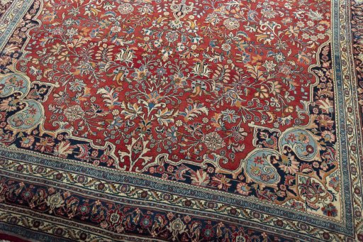 Close-up detail of 1970s Bijar rug from Iran / Persia showing Wool weave