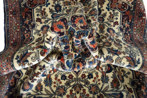Close-up detail of 2000s Bijar rug from Iran / Persia showing Wool weave
