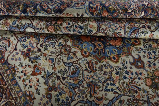 Close-up detail of 1970s Bijar rug from Iran / Persia showing Wool weave