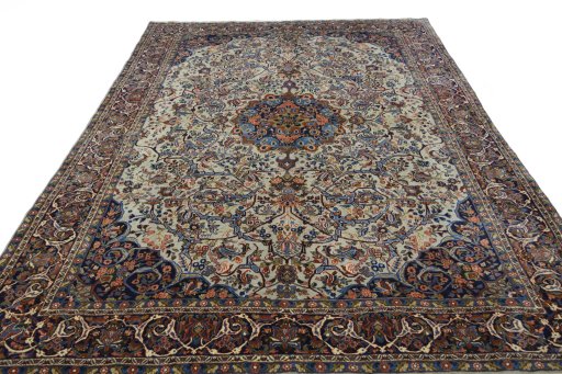 Surface texture of 1970s Bijar rug with natural Wool and intricate pattern