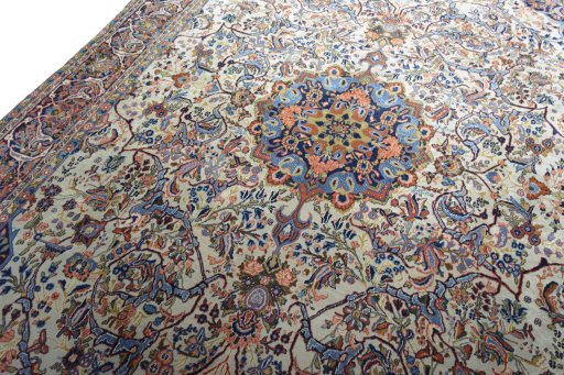 Backside of handmade 1970s Bijar rug showing knot structure and weave density