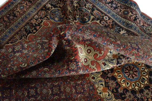 Surface texture of 1970s Bijar rug with natural Cork and intricate pattern