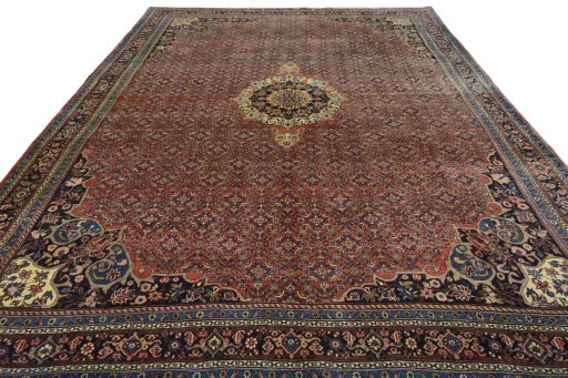 Surface texture of 1970s Bijar rug with natural Cork and intricate pattern